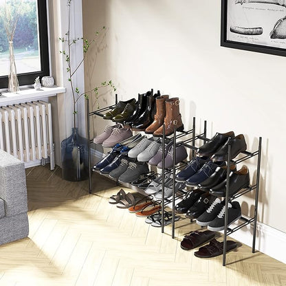 Simple Houseware Space-Saving 3-Tier Shoe Rack - Expandable & Stackable Metal Footwear Organizer for Entryway or Closet, Black