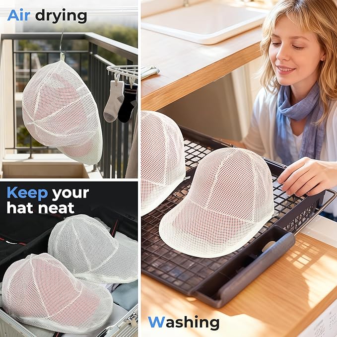 Hat Washer Cage for Baseball Caps, Hat Cleaner for Washing Machine & Dishwasher, Fits Adult & Kids Hats Baseball Cap Washing Cage, Cap Cleaner with Frame Cage and Mesh (1Pack White)