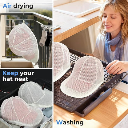 Hat Washer Cage for Baseball Caps, Hat Cleaner for Washing Machine & Dishwasher, Fits Adult & Kids Hats Baseball Cap Washing Cage, Cap Cleaner with Frame Cage and Mesh (1Pack White)