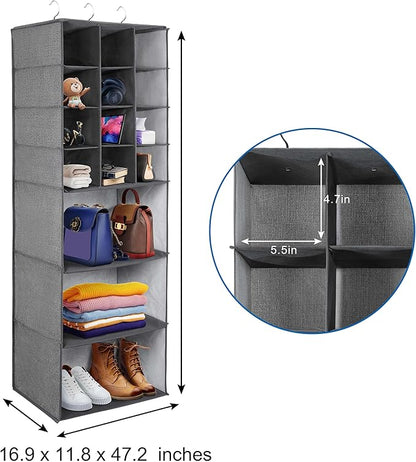 Libeder Shoe Organizers for Closet, 15 Shelf Hanging Closets Storage Shelves,12 Rack Organizer 3 Large Compartment for Clothes, Space Saving for Shoes with 3 Metal Hook(Grey)
