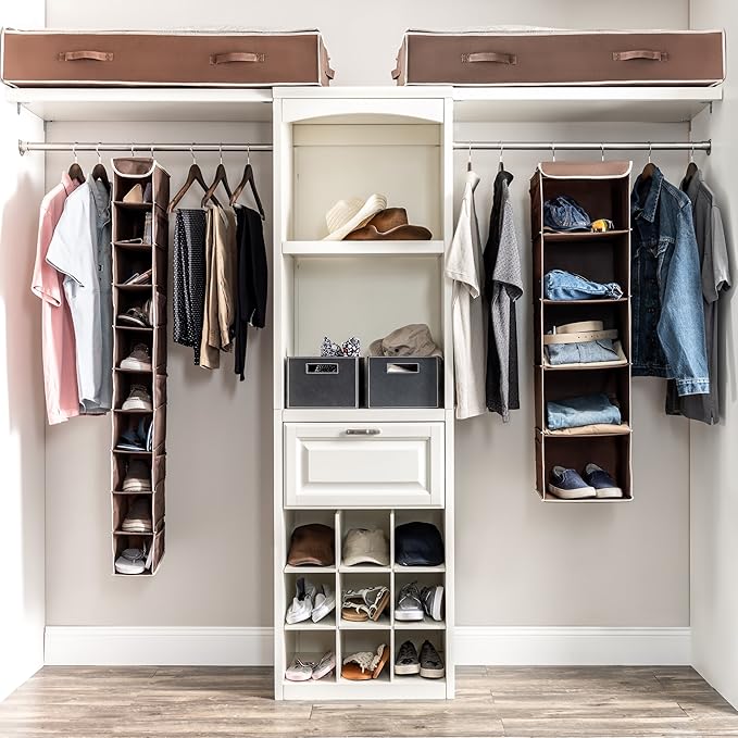 ZOBER Hanging Shoe Organizer for Closet, 10 Shelves - Hanging Shoe Rack W/Side Pockets - Narrow, Space Saving, Durable