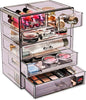 Sorbus Acrylic Makeup Organizer Set, 6-Drawer Vanity & Countertop Cosmetic Storage with Small & Wide Drawers, Purple Makeup Storage for Brushes, Lipsticks, Jewelry – Holiday Gift for Women & Teens