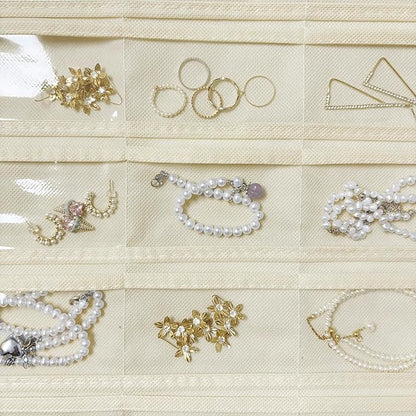 2 Pack Hanging Jewelry Organizer 80-Pocket Dual-sided Jewelry Storage for Earring Necklace Bracelet Ring Travel Holder, Beige