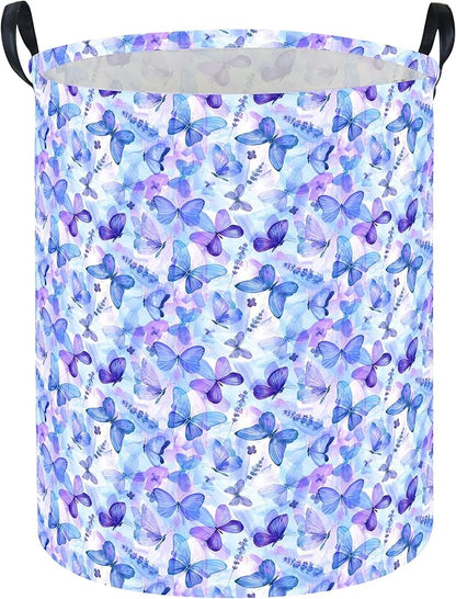 Butterfly Laundry hamper Baby Nursery Hamper Waterproof foldable kids laundry basket Kids Dirty Clothes Hampers Girl Room Decor for Home Gift Baskets(Blue Purple Butterfly)