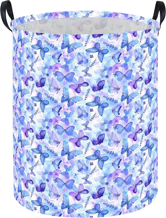 Butterfly Laundry hamper Baby Nursery Hamper Waterproof foldable kids laundry basket Kids Dirty Clothes Hampers Girl Room Decor for Home Gift Baskets(Blue Purple Butterfly)