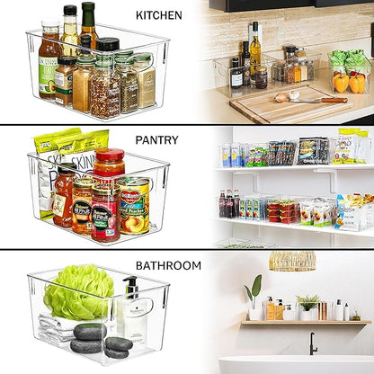 Sorbus 8 Pack Large Clear Plastic Storage Bins, Clear Organizer Bins with Handle for Kitchen, Pantry, Cabinet, Refrigerator, Craft, Toys, Clothes, Closet, Under Sink, Bathroom Organizers and Storage