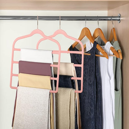 Velvet Pants Clothes Hanger Space Saving Non Slip Pants Shorts Hanger, Myfolrena Jeans Slack Trousers Hangers Multiple Velvet Hanger Closet Storage and Organization for Jeans,Scarf,Tie(Pink, 5)
