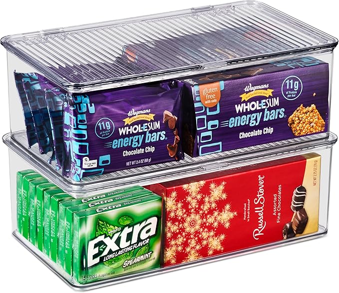 Sorbus Pantry Storage Organizer with Lids- Clear Plastic Refrigerator Organizer Bins- Multi Purpose & Versatile Stackable Cabinet Organizers- Cosmetics, Laundry, Office Supplies Food Organizer- 2 Pack