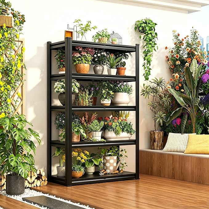 78''H Garage Shelving 5 Tier Wood Storage Shelves 2500 LBS Load Capacity Adjustabl Shelf Units 78" H*36" W*14" D Metal Shelving Suitable for Basement Warehouse Pantry,Black