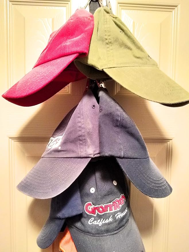 Premium 20 Baseball Cap Over the Door Organizer, Single Strap 20 clips Holds 20 hats, scarfs, plush animals, T-Shirts