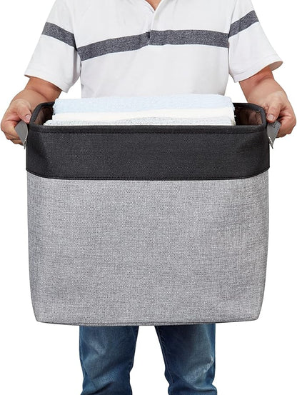DECOMOMO Extra Large Storage Baskets, 54.5L Fabric Storage Bins for Organizing Linen Closet, Nursery (Grey & Black, XXXL - 3 pack)