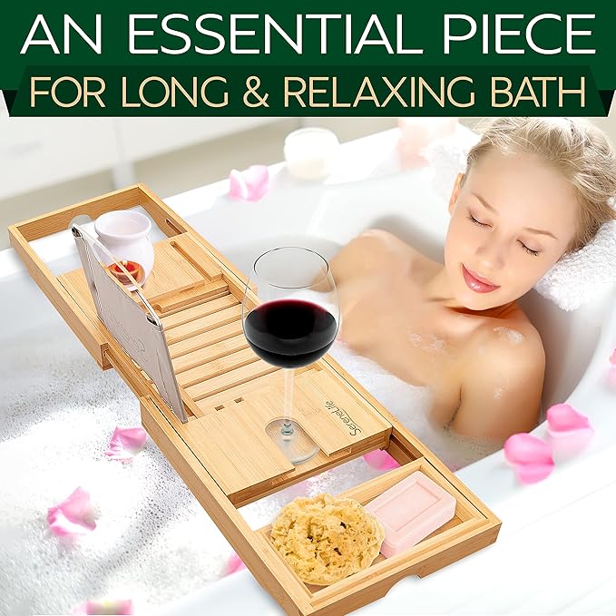 SereneLife Premium Bathtub Tray Caddy, Expandable Bath Tray, Unique House Warming Gifts, Gift for Mom, Women, New Home, Wedding, Anniversary, Bridal Shower, Universal Fit for All Tub - Classic