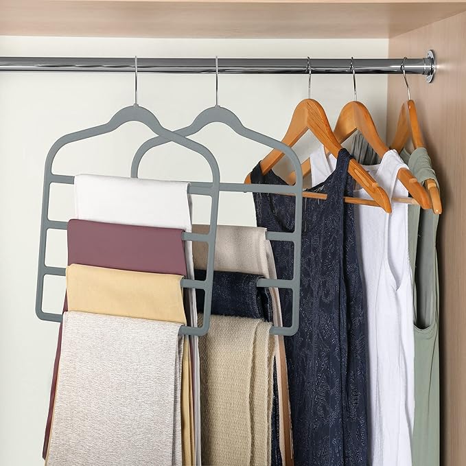 Velvet Pants Clothes Hanger Space Saving Non Slip Pants Shorts Hanger, Myfolrena Jeans Slack Trousers Hangers Multiple Velvet Hanger Closet Storage and Organization for Jeans,Scarf,Tie(Grey, 3)