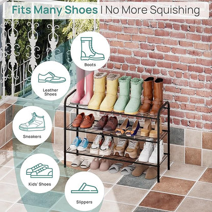 viewcare Shoe Rack for Closet, 3-Tier Long Shoe Rack for Entryway & Garage, Sturdy Metal Construction, Shoe Organizer Holds 8-12 Pairs