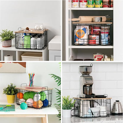 IRIS USA Wire Basket for Pantry Organizers and Storage, 2 Pack, Potato and Onion Storage, Easy Assembly, Stackable Storage Bins, Kitchen Cabinet Bathroom Shelf Organizers for Veggie, Fruit, Snack