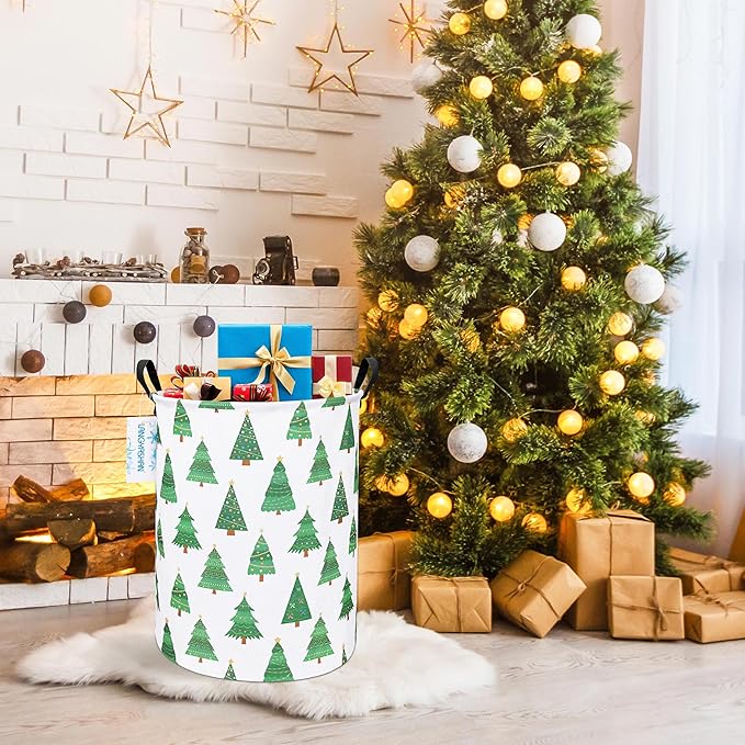 Laundry Basket Canvas Fabric Collapsible Organizer Basket for Storage Bin Toy Bins Gift Baskets Bedroom Clothes Children Nursery Hamper (Christmas Tree)