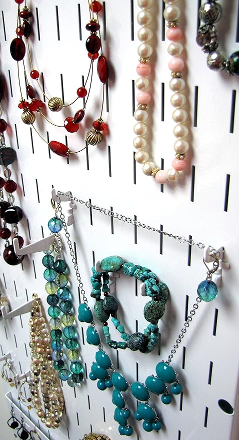 Wall Control Jewelry Organizer Wall Hanging Jewelry Holder Kit Wall Mounted Necklace Organizer Kit in White