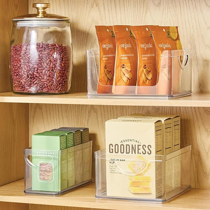 iDesign Plastic Stackable Kitchen Cabinet Storage Bin with Handles - Clear Pantry Organizer (Pack of 4)