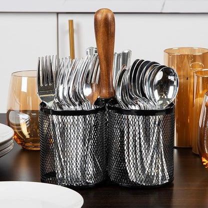 Mind Reader Utensil Holder, Silverware Organizer, Caddy, Cutlery Holder, Kitchen, Metal Mesh, 7.5"L x 7.5"W x 9.75"H, Black