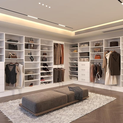 Modular Closet System, 52" Wide Organizer With Towers and Hanging, Wood Tower Storage for Walk In Closets, Wall Mounted Wardrobe Kit, Bedroom, White