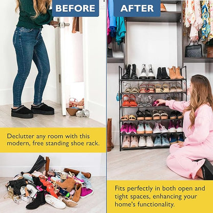 Sundaze Shoe Rack - 6 Tier Shoe Rack for Front Door Entrance, Sturdy Tall Shoe Organizer for Closet, Bedroom, Entryway, Garage, Non Woven Fabric Shelf, Black, Holds Up to 30 Pairs