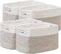 UBBCARE 4 Pack Storage Baskets for Organizing, Shelf Baskets with Handles, Woven Storage Baskets for Bookcase/Cube Shelf/Closet, 14.5"L x 9.8"W x 9"H, White&Light Brown