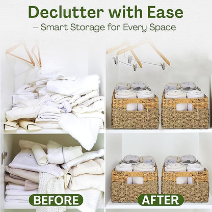 Medium Wicker Storage Baskets with Handles, Natural Seagrass and Hyacinth Woven Storage Basket for Organizing Shelves, Bedroom, Pantry, Rectangular, 15.5 x 9.5 x 6.5 Inches