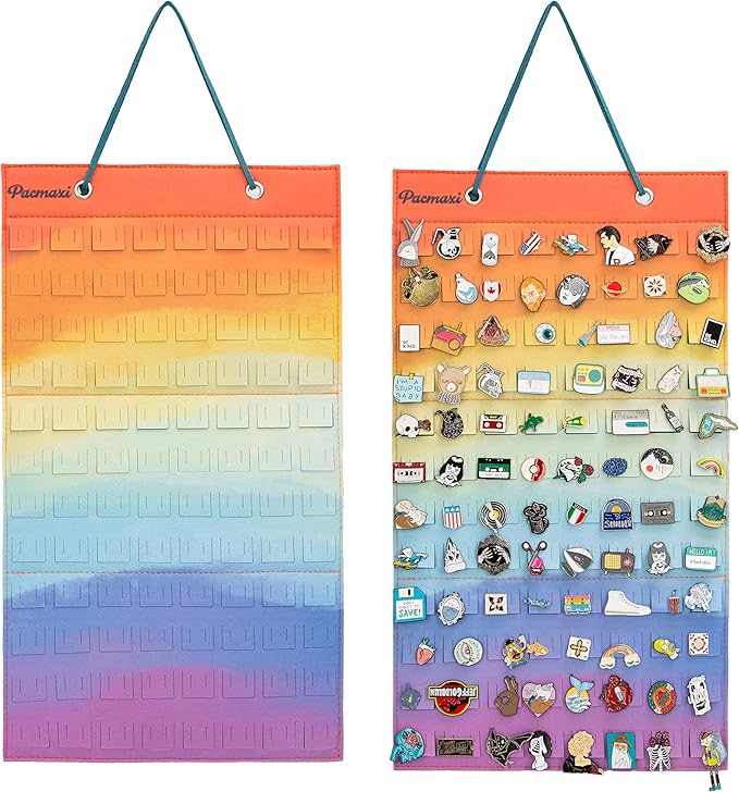 PACMAXI Hanging Brooch Pin Organizer, Display Pins Storage Case, Brooch Collection Storage Holder, Holds Up to 96 Pins.(Not Include Any Accessories) (S-96 Slots, Colorful, Small)