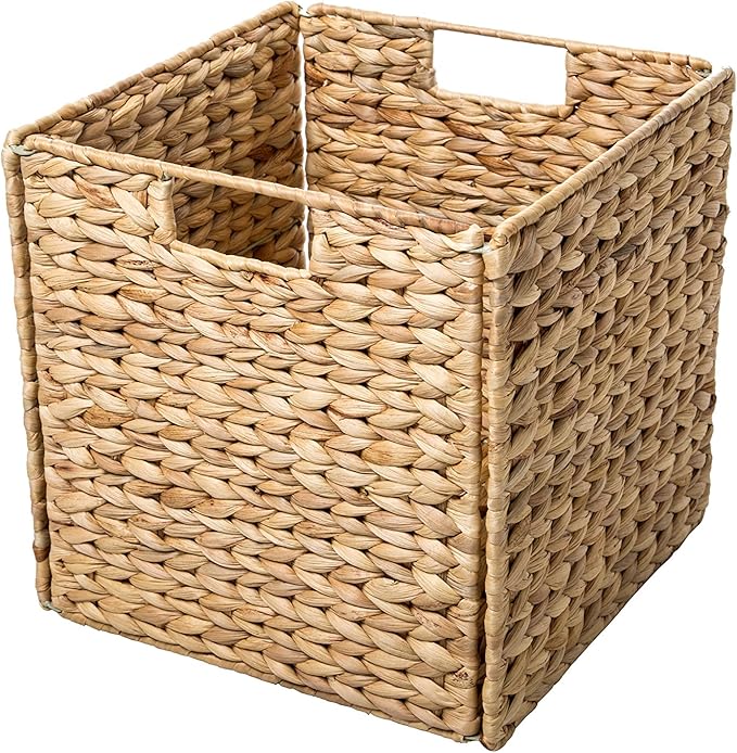 Trademark Innovations 12" Foldable Hyacinth Storage Basket with Iron Wire Frame