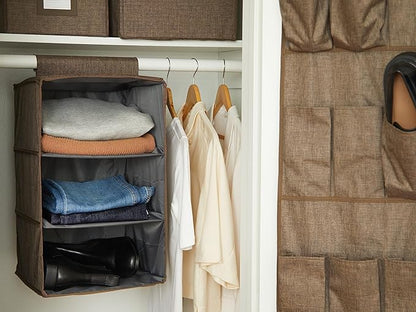 Covermates Keepsakes Hanging Closet Organizer – Heavy Duty Vertical Wardrobe Storage Shelves for Sweaters, Handbags, and Shoes – Acid-Free Interior Lining, Brown Heather