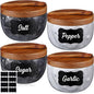 Marble Salt Cellar Set of 4 with Lid and Spoon, Natural Marble Spice Container Bowls with Acacia Wood Lids for Pepper Sugar Seasoning Storage, Kitchen Counter Pinch Bowl Set