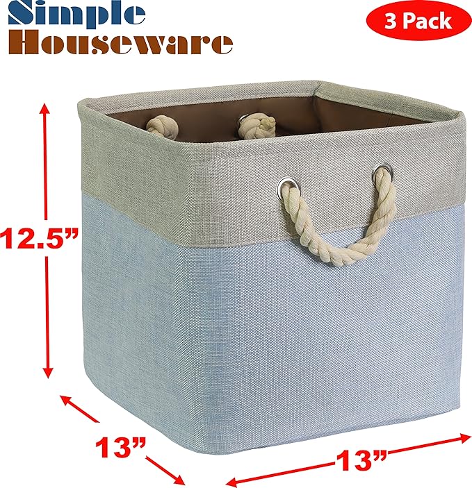 Simple Houseware 13" x 13" Large Fabric Storage Cubes for Closet and Cube Organizer, 3 Pack, Blue