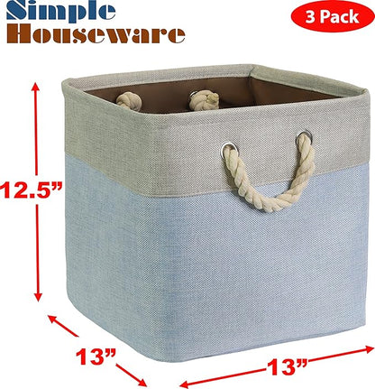 Simple Houseware 13" x 13" Large Fabric Storage Cubes for Closet and Cube Organizer, 3 Pack, Blue