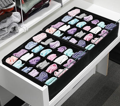 Simple Houseware 2 Pack Closet Sock Organizer, 24 Cell Drawer Divider, Black