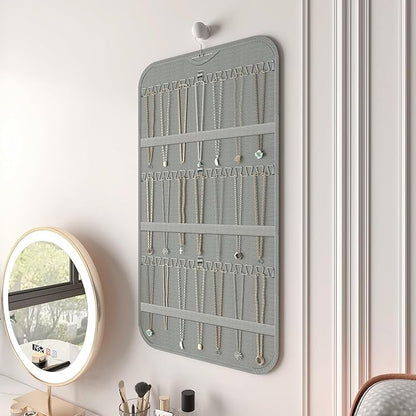 Hanging Jewelry Organizer Storage, 40 Pockets 36 Hooks Necklace Earring Necklace Bracelet Ring Organizer, Double - Sided Design, Grey