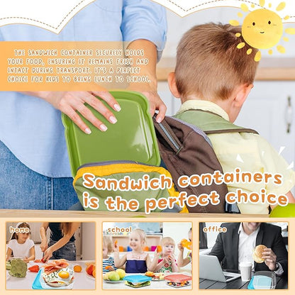 3 Pack Sandwich Containers, Colored Sandwich Boxes for Lunch, Reusable and Easy to Open Fun Sandwich Container (in 3 Colors)