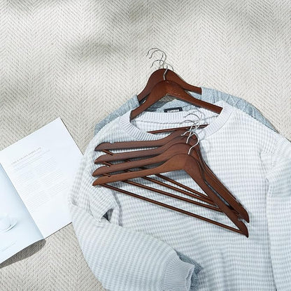 Solid Wooden Hangers 20 Pack, Wood Suit Hangers with Extra Smooth Finish, Precisely Cut Notches and Chrome Swivel Hook, Wooden Clothes Hangers for Shirt Coat Jacket Dress