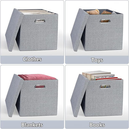 Storage Bins with Lids,13 x 13 Inch Foldable Fabric Cube Baskets Boxes Organizer for Closet, Shelves, and Home. (Gray, (13x13) 2 pack)