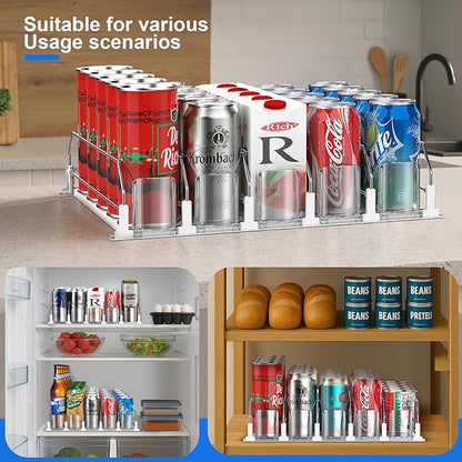 Drink Organizer for Fridge, Upgraded Drink dispenser for fridge, Automatic Pusher Glide,12oz 16oz - Can Dispenser for Fridge - Holds up to 20 Cans - 5 Rows White