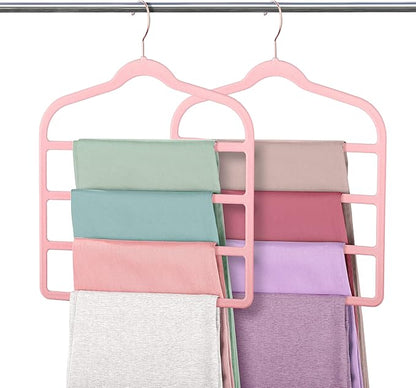 Velvet Pants Clothes Hanger Space Saving Non Slip Pants Shorts Hanger, Myfolrena Jeans Slack Trousers Hangers Multiple Velvet Hanger Closet Storage and Organization for Jeans,Scarf,Tie(Pink, 5)