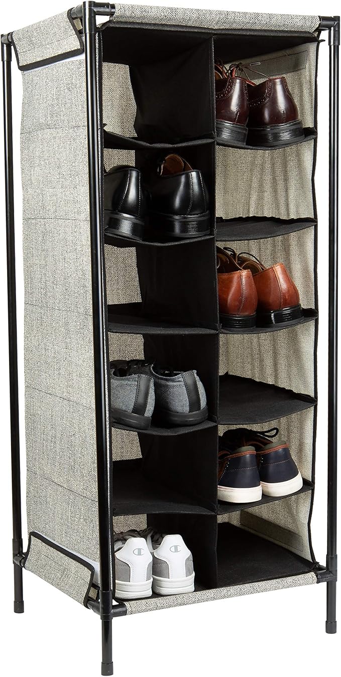 Simplify Free Standing Shoe Rack Organizer, 12 Pair, Good for Heels, Flats & Sneakers, Stackable Design, Black/Grey