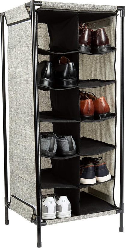 Simplify Free Standing Shoe Rack Organizer, 12 Pair, Good for Heels, Flats & Sneakers, Stackable Design, Black/Grey