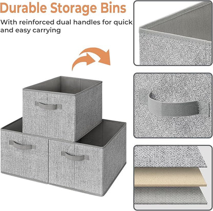 GRANNY SAYS Closet Storage Bins, Storage Baskets for Organizing, Fabric Storage Bins with Handles, Clothing Storage Containers for Organization Wardrobe, Gray, Large, 3-Pack