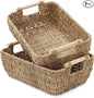 Casafield Set of 2 Seagrass Oval Storage Baskets with Wooden Handles - Large, Woven Bin Organizers