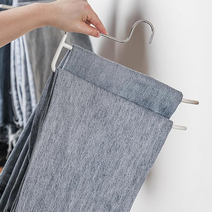 SHIMOYAMA Pants Hangers, 5 Pack, Trouser/Slack Hangers, Open Ended Double Rods Hanger, Space-Saving Clothes Hanger, White