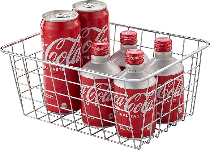 JUNCHU CHERRY Wire Kitchen Storage Basket 5 Packs,Perfect Pantry Organization Accessories Baskets,Laundry Basket,Countertop Organization,Suitable for Kitchen,bathroom,bedroom,Tabletop,Stackable,Chrome
