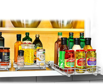LYNK PROFESSIONAL® Pull Out Spice Organization for Cabinets - 10-3/8 inch Wide – Spice Rack for Inside Cabinets, Slide Out Spice Rack Organizer for cabinet – Pull Out Spice Rack, Sliding 1 Tier Chrome