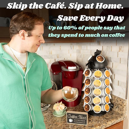 Made Easy Kit Carousel Coffee Pod Holder, Compatible with Keurig K-Pods K-Cups, Countertop Rack Storage Organizer, Metal Home and Kitchen Decor, Capsule Café Station Bar (Large, Black Rooster)