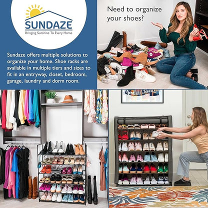 Sundaze Shoe Rack with Cover - 6 Tier Shoe Rack for Front Door Entrance, Sturdy Tall Shoe Organizer for Bedroom, Closet, Garage, Non Woven Fabric Shelf, Grey, Holds Up to 30 Pairs
