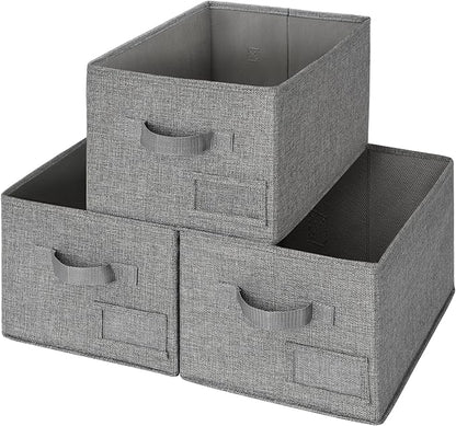 GRANNY SAYS Storage Basket for Shelves, Closet Clothes Bins with Label Holders, Fabric Storage Bin for Bedroom, Decorative Storage Boxes for Organizing, Dark Gray, Medium, 3-Pack